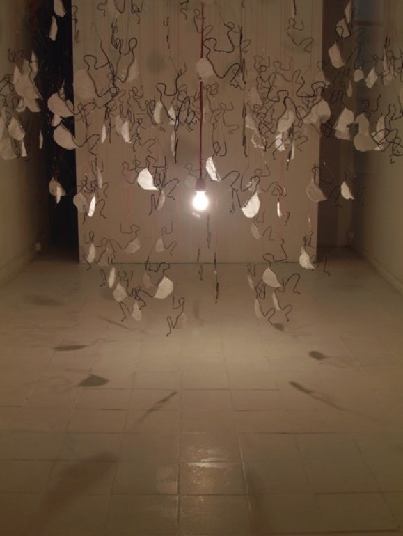 Jane Boyd,installation,artist,Moulded Matter, Cast Image, 2012, wax, cord, wire, plastic, light-based installation, Galerie Un Lieu Une Oeuvre, France