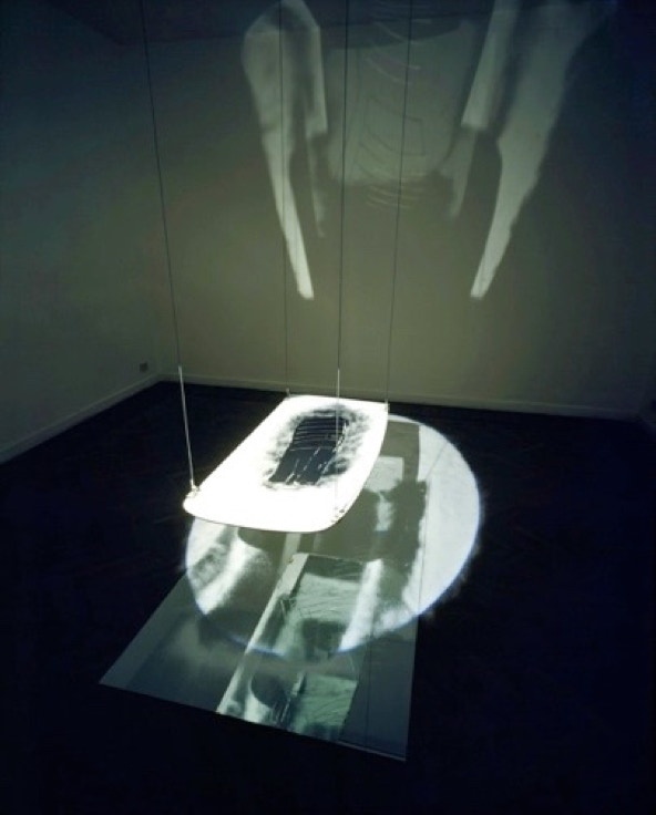 Jane Boyd,installation,artist,Out of Bounds,1999  charcoal dust, mirror, projected light, British School at Rome, Italy, Jane Boyd, BSR, Rome