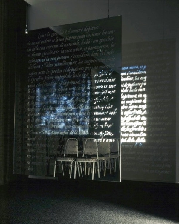 Palindrome 2000 a light based installation at The Warburg Institute London by Jane Boyd a transcription of Las Menias by Diego Velázquez