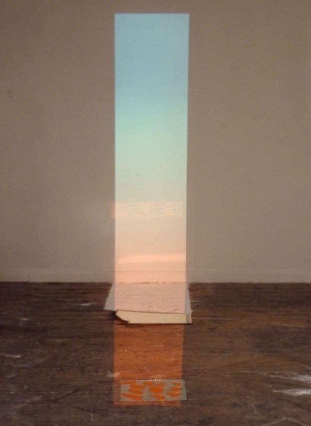 Water Course i 1993  glass mirror paint plaster dust projected slide installation by Jane Boyd 